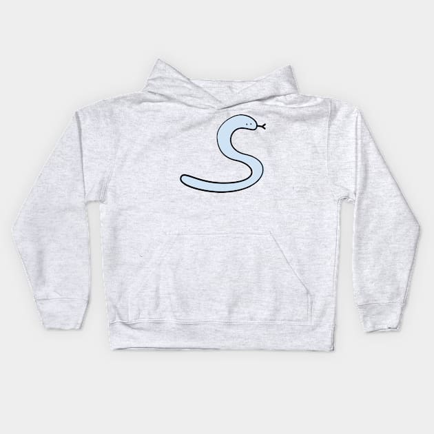 Cute Silly Simple Minimalist Pastel Blue Snake Small Icon Kids Hoodie by Charredsky